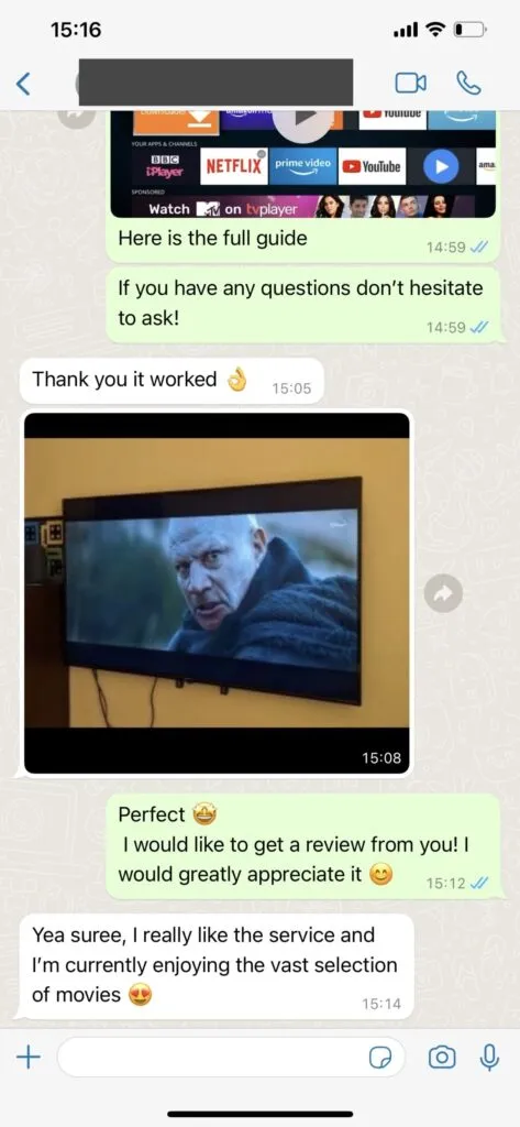 WhatsApp samtal med Pongo IPTV support 1